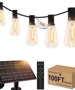 100ft Solar Outdoor String Lights Remote USB Rechargeable for Patio