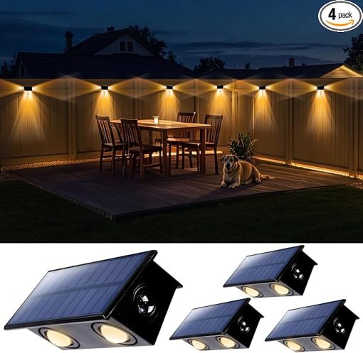 Solar Powered Fence Lights 4 Pack Waterproof LED for Yard Patio Deck