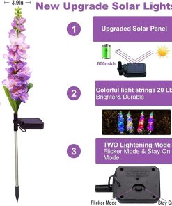 Solar Garden Lights 6 Pack Delphinium Flowers Waterproof Outdoor Decor 2