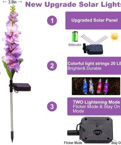 Solar Garden Lights 6 Pack 20 LEDs Delphinium Flowers Waterproof Decor 2