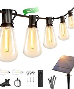 OHLUX 120FT Solar String Lights with Remote and Dimmable LED Bulbs