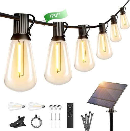 OHLUX 120FT Solar String Lights with Remote and Dimmable LED Bulbs