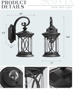 2 Pack Solar Wall Lanterns Waterproof Outdoor Lighting LED HS165S-2 2
