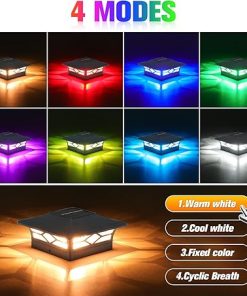 Solar Post Cap Lights Waterproof RGB Color Changing 8 Pack Black 2