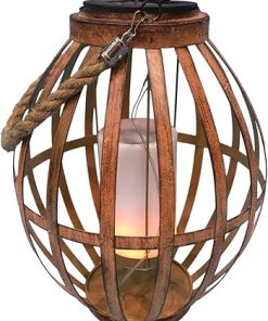 10 Inch Outdoor Solar Nautical Metal Lantern with Flickering LED Lights