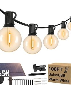 100FT Solar String Lights with 52 E12 LED Bulbs for Outdoor Use
