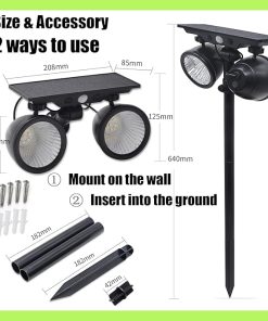 Solar Spot Lights 2 Pack Waterproof Motion Sensor Lamp for Garden 2