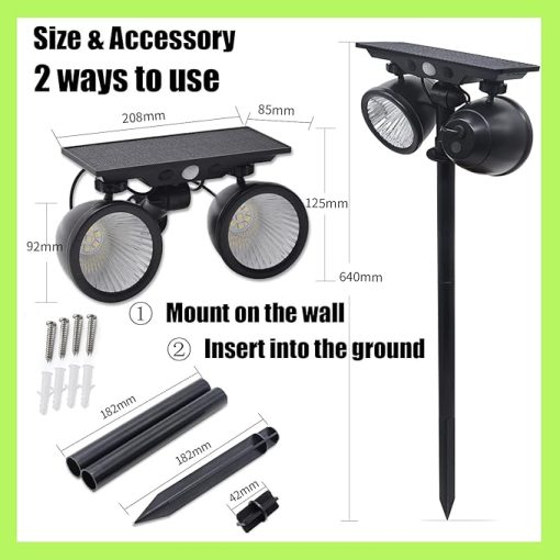 Solar Spot Lights 2 Pack Waterproof Motion Sensor Lamp for Garden - Image 2
