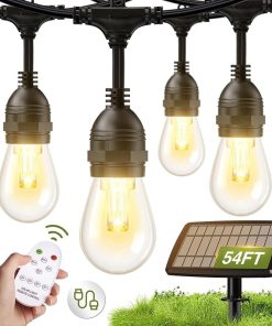 54FT Solar String Lights Outdoor Waterproof USB Remote Dimmable Edison Bulbs