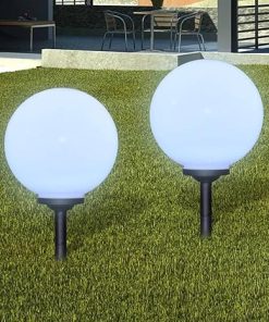 Set of 2 Solar LED Outdoor Pathway Lamps Adjustable Height Black Tube