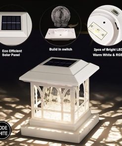 White Solar Deck Post Lights for 3.6×3.6 to 5×5 Fences, 2 Pack 2