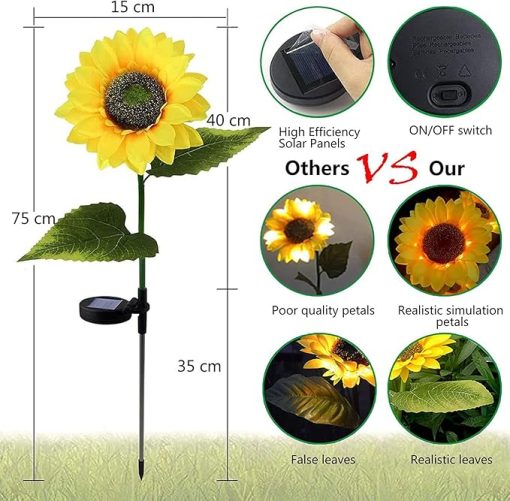 Solar LED Outdoor Sunflower Garden Lights IP65 Waterproof Energy Efficient - Image 2