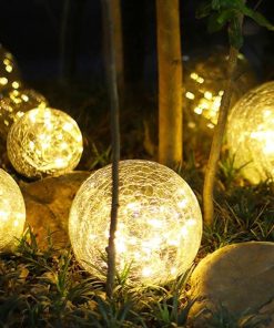 Outdoor Solar Path Lights 8pcs Crackle Finish Glass Globe Waterproof