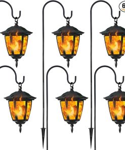 6 Pack Solar Flame Hanging Lights Outdoor LED Lanterns for Garden