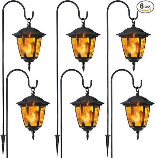 6 Pack Solar Flame Hanging Lights Outdoor LED Lanterns for Garden