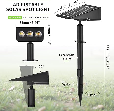 6 Pack Solar Spot Lights Outdoor Adjustable IP65 Waterproof Landscape 2 6 Pack Solar Spot Lights Outdoor Adjustable IP65 Waterproof Landscape - Image 2