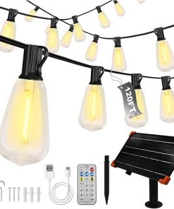 120ft Solar String Lights Outdoor Waterproof 60 Bulbs Warm White