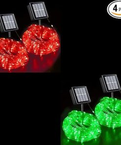 4 Pack Red Green Solar Rope Lights for Party Garden Holiday