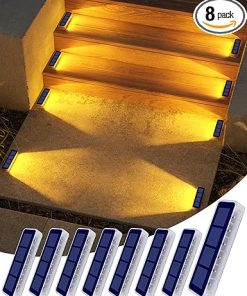 8 Pack Waterproof Solar Step Lights for Outdoor Stairs and Pathway