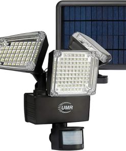 Bright 3-Head LED Solar Garage Flood Light with PIR Sensor and 1000 Lumens