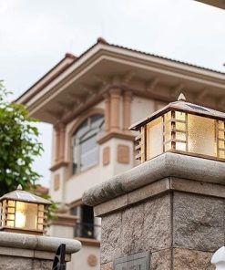 Brass Square LED Solar Post Lantern with Transparent Glass for Outdoors 2