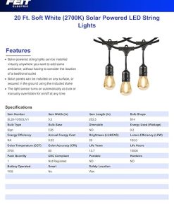 Feit Electric 20ft LED Solar String Lights with Dusk-to-Dawn Sensor 2