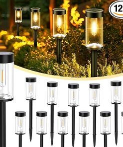 Solar Pathway Lights Outdoor 12 Pack Waterproof Auto On/Off Garden Lights