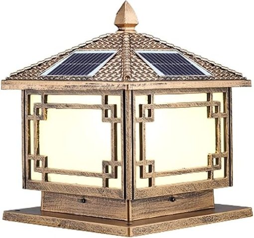 Traditional Solar Post Light Waterproof Aluminum Lantern for Outdoors