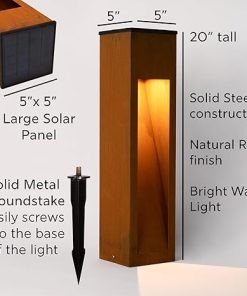 Solar Metal Rectangular Slot Light with Rust Finish, 5x5x20 Inch 2