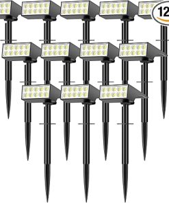 Waterproof Solar Spot Lights 12 Pack with 4 Modes for Outdoor Use