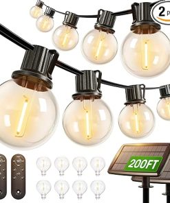 addlon 200FT(2 Pack*100FT) Solar String Lights Outdoor Waterproof with Remote, Dimmable Commercial Grade Solar Powered String Lights with 108 LED Bulbs, Hanging Light for Backyard Party Decor