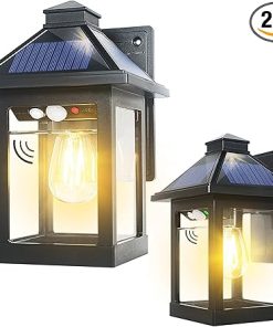 2 Pack Solar Wall Lantern Lights with Motion Sensor for Outdoor Use