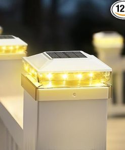 Upgraded 12-Pack Solar Post Cap Lights for 4×4 5×5 Deck Posts