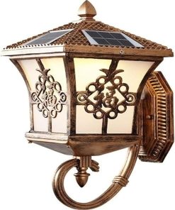 Outdoor Waterproof Solar Wall Lamp Retro Aluminum Glass Lantern