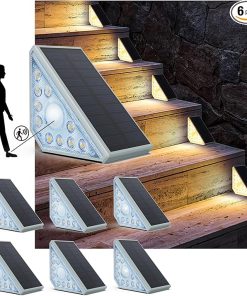 Motion Sensor Solar Step Lights Outdoor Waterproof 8 LED 6PC Set