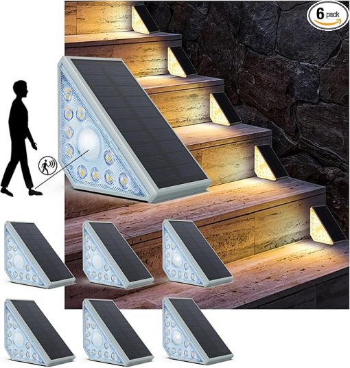 Motion Sensor Solar Step Lights Outdoor Waterproof 8 LED 6PC Set