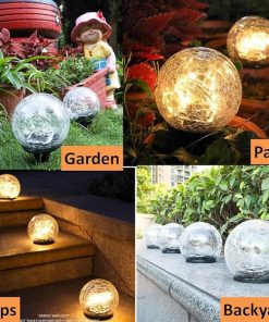 Outdoor Solar Path Lights 8pcs Crackle Finish Glass Globe Waterproof 2