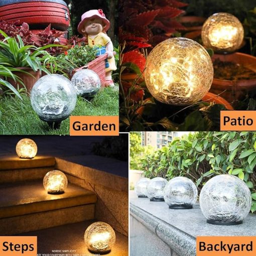 Outdoor Solar Path Lights 8pcs Crackle Finish Glass Globe Waterproof - Image 2