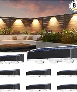 Outdoor Solar Fence Lights LED Waterproof 10 Modes RGB 8 Pack