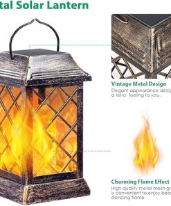 Metal Solar Lanterns with Flickering Flame for Outdoor Decor 2 Pack 2