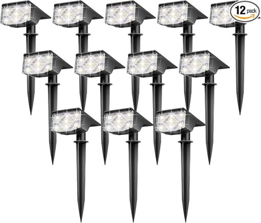 Solar Spot Lights Outdoor IP66, 12 Pack LED Auto On/Off Garden Lights
