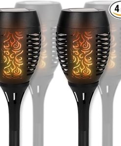 Solar Tiki Torch LED Flame Lights for Outdoor Garden 4-Pack