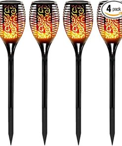 Outdoor Solar LED Flickering Flame Lights – Set of 4 Waterproof Torches