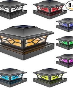 Solar Post Cap Lights Waterproof RGB Color Changing 8 Pack Black