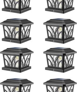 Solar Post Lights Outdoor 8 Pack Aluminum Fence Cap Light Warm Cool White