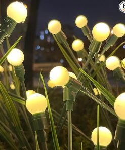 8 Packs Firefly Lights Solar Outdoor, Solar Landscape Path Lights, New Upgraded Leaf Design 80 LED Waterproof Solar Garden Lights Outdoor Decorations for Patio Yard Garden, Warm White