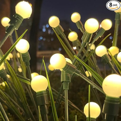 8 Packs Firefly Lights Solar Outdoor, Solar Landscape Path Lights, New Upgraded Leaf Design 80 LED Waterproof Solar Garden Lights Outdoor Decorations for Patio Yard Garden, Warm White