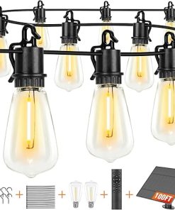 100FT Outdoor String Lights Waterproof 32 Shatterproof Bulbs