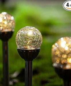 4 Pack Solar Glass Crackle Ball Lights for Outdoor Pathway Decor