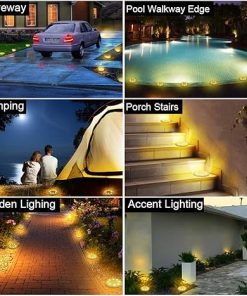 Solar Powered LED Garden Lights 12 Pack Waterproof Outdoor Disk Lights 2